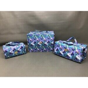 3pc Set Joy Mangano Better Beauty Roll Up Blue Makeup Organizer Travel Bags